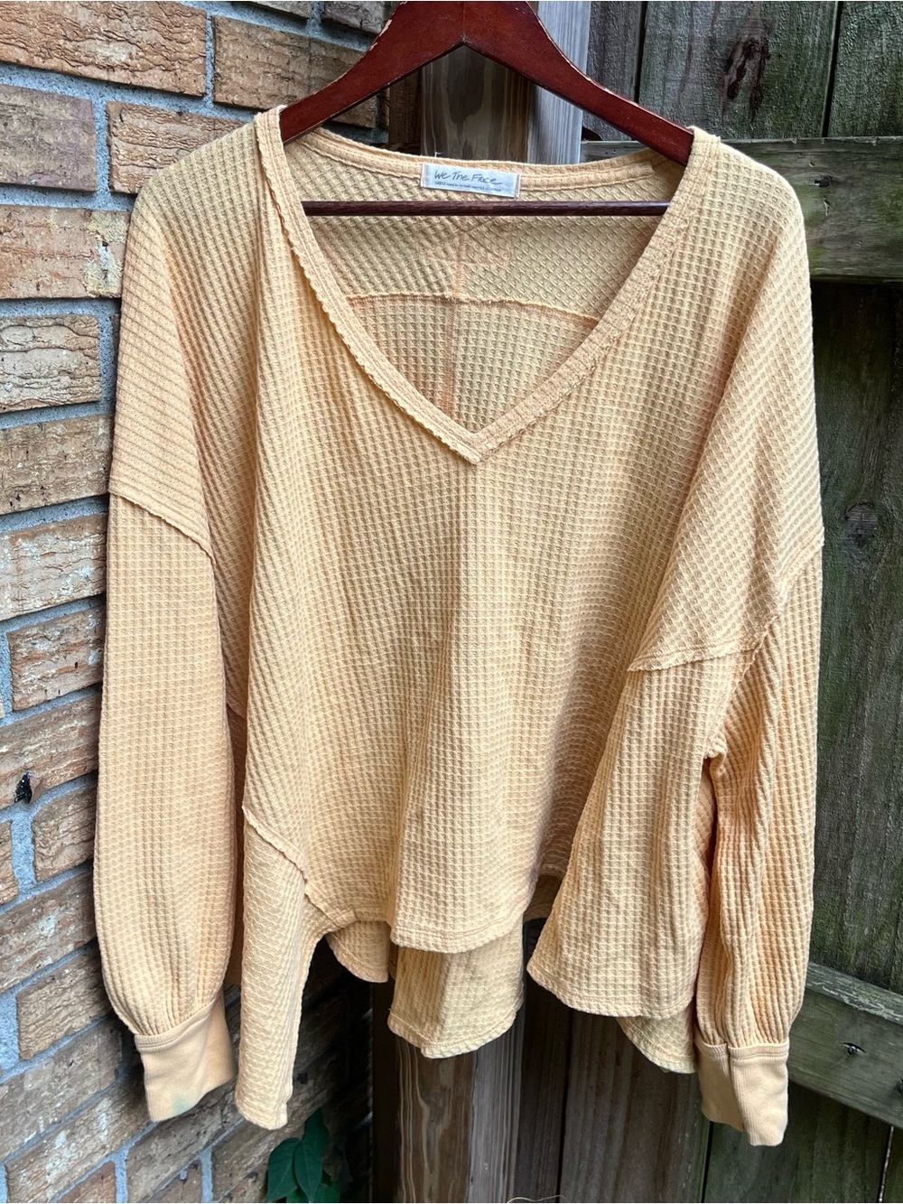 We The Free Relaxed Waffle V-Neck Top in Mustard